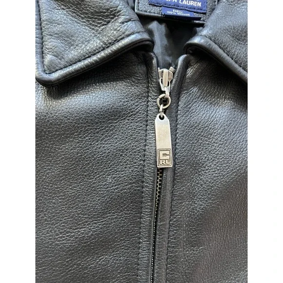 CHAPS Ralph‎ Lauren Lined Jacket, Black, Leather, Full Zip, VTG